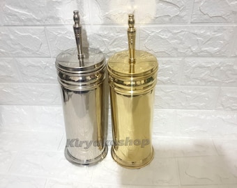 Unlacquered Brass Toilet Brush with Plastic Basket, Moroccan Bathroom Decor