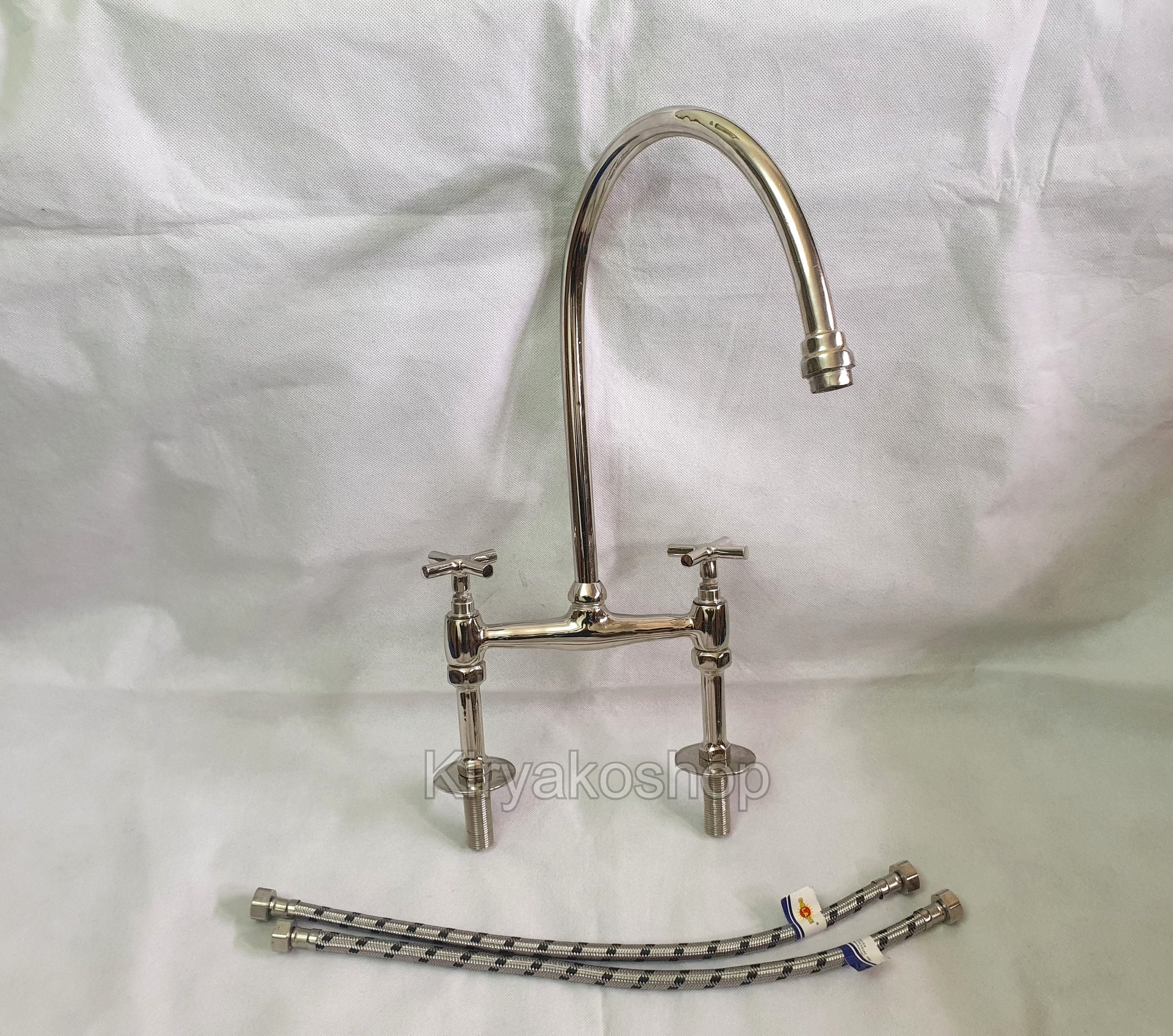 Silver Finish Bridge Kitchen Faucet - Solid Brass, Customizable - Etsy