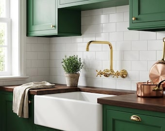 Handmade Hammered Brass Wall Mount Bathroom Faucet Set