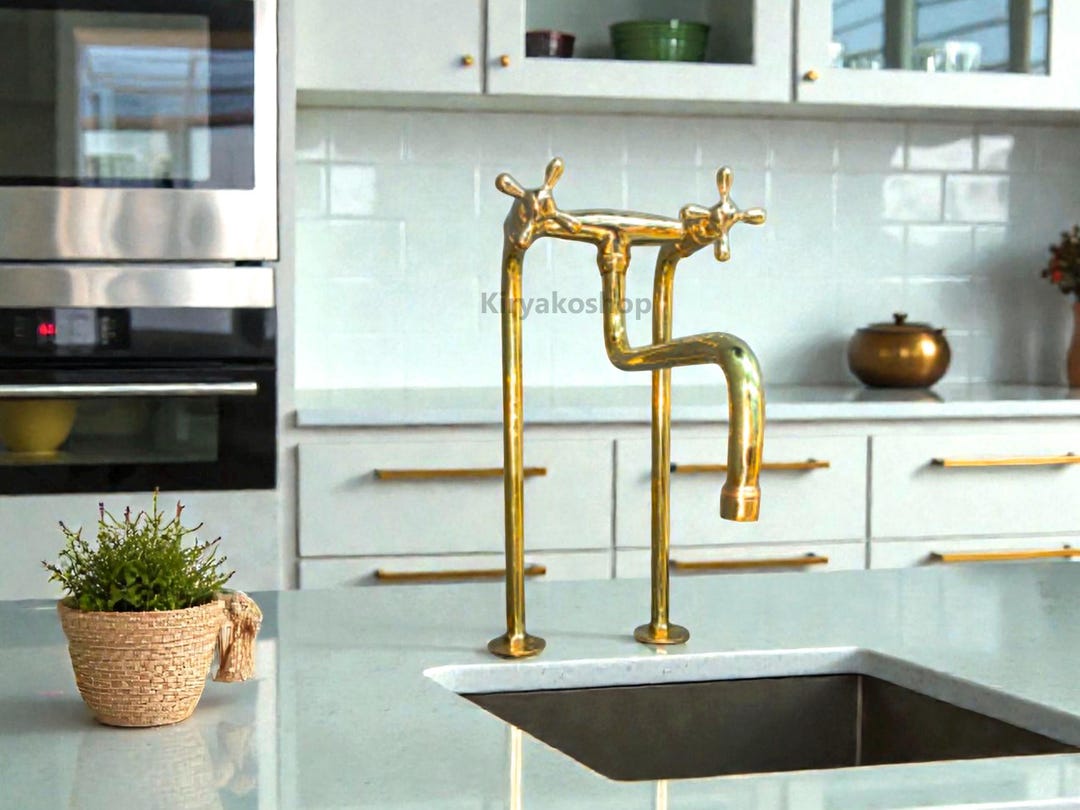 Unlacquered Brass Bridge Kitchen Faucet – Customizable Vintage Faucets ...