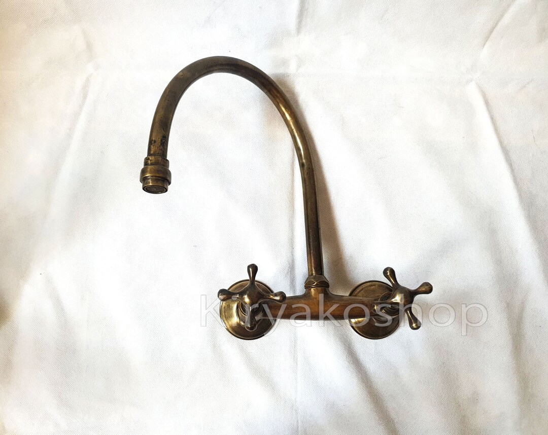 Bronze Wall Mounted Bathroom Faucet Unlacquered Vintage Faucet Kitchen