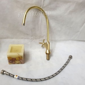 Unlacquered Brass Cold Water Kitchen Faucet Gooseneck, Brass Kitchen Faucet, Cold Water Faucet