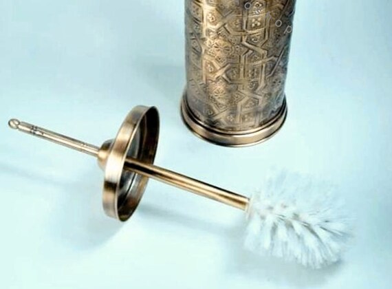 Moroccan Bronze Toilet Brush Holder Freestanding, Bathroom Storage