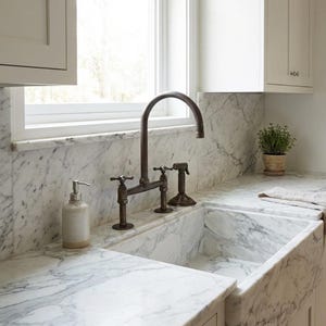 Brass Patina Kitchen Bridge Faucet with Side Sprayer - Bronze Finish