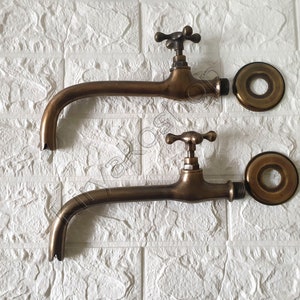 Two Bronze Finish Wall Mounted Faucets - Brass Patina Faucet Tap - Outdoor Faucet - Bathroom faucet