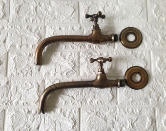 Set of Two Moroccan Bronze Finish Faucets, Antique Garden Spigots
