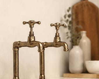 Unlacquered Brass Pillar Taps, Single Hole Deck Mount Faucet