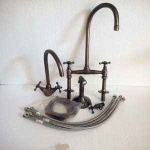 Bronze Finish Kitchen Faucet with Kitchen Hand Sprayer, Brass Patina kitchen side sprayer for cold water - CUSTOMIZABLE Your Measurements