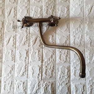 Brass Patina Wall Mounted Bathroom Faucet , Bathroom faucet , powder room faucet , bathtub faucet , powder room sink