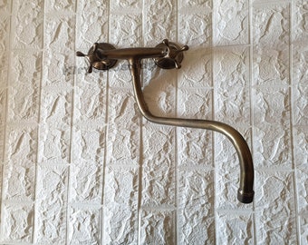 Brass Patina Wall Mounted Faucet: Handmade Bathroom Vanity Sink
