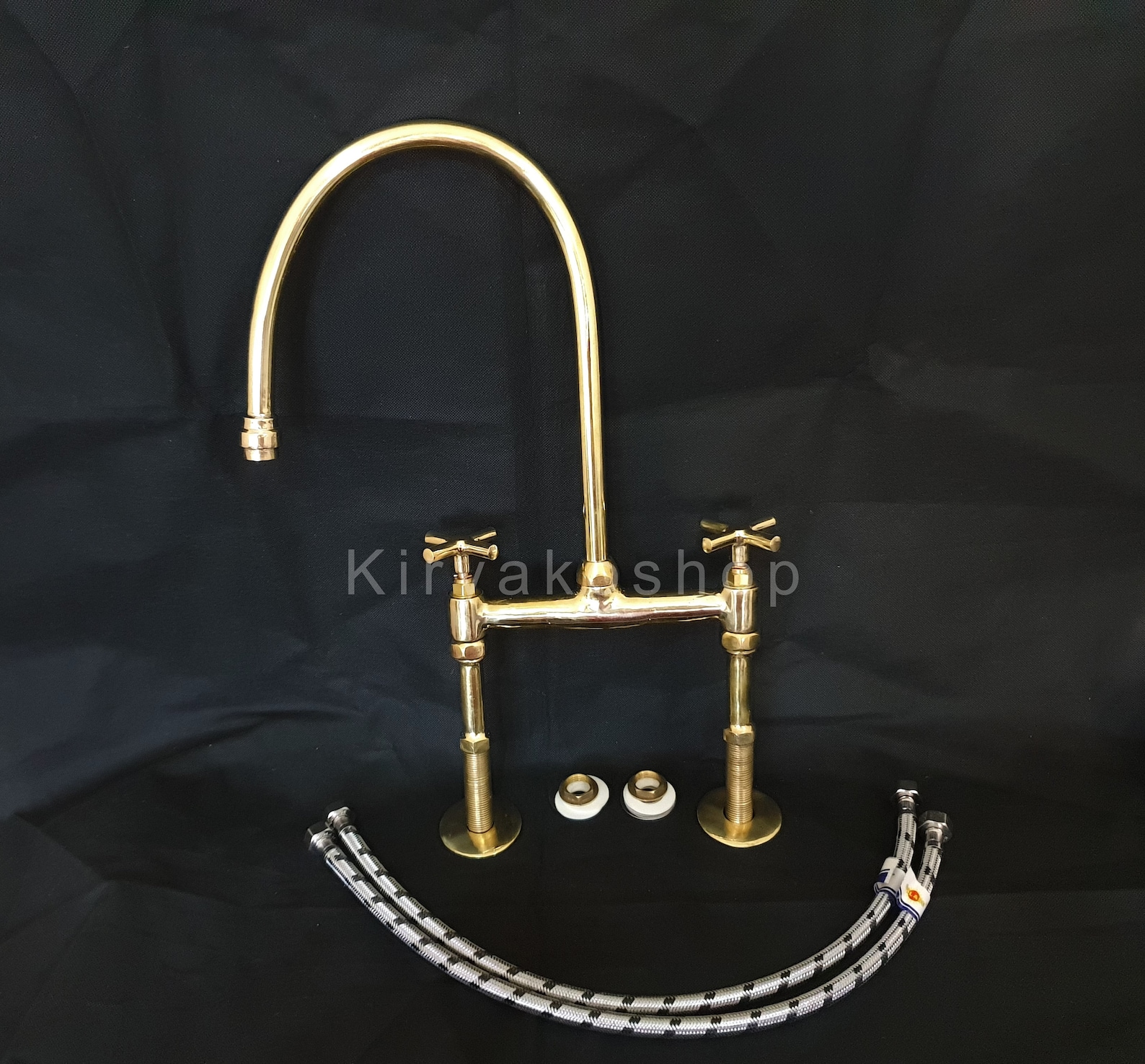 Smooth Unlacquered Brass Kitchen Faucet Brass Bridge Faucet,unlacquered