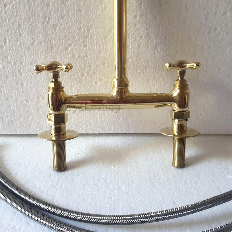 Unlacquered Brass Kitchen Bridge Faucet - Two Handle, Customizable - Etsy