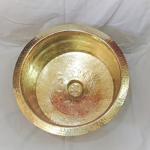 Hammered Unlacquered Brass Round Bar Sink, Round Hammered Sink - Dropped in Sink, including drain, Handcrafted Brass Round Sink