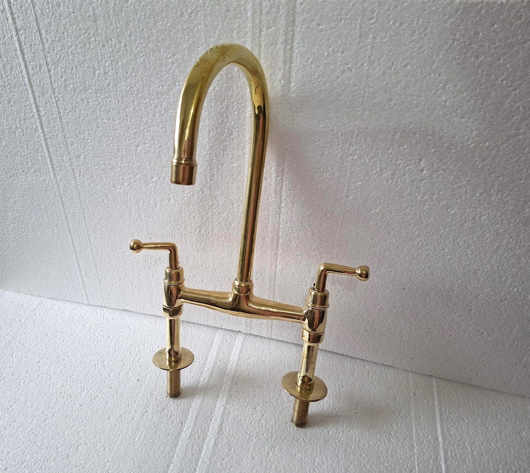 Unlacquered Brass Bridge Kitchen Faucet - Customizable Size - Etsy
