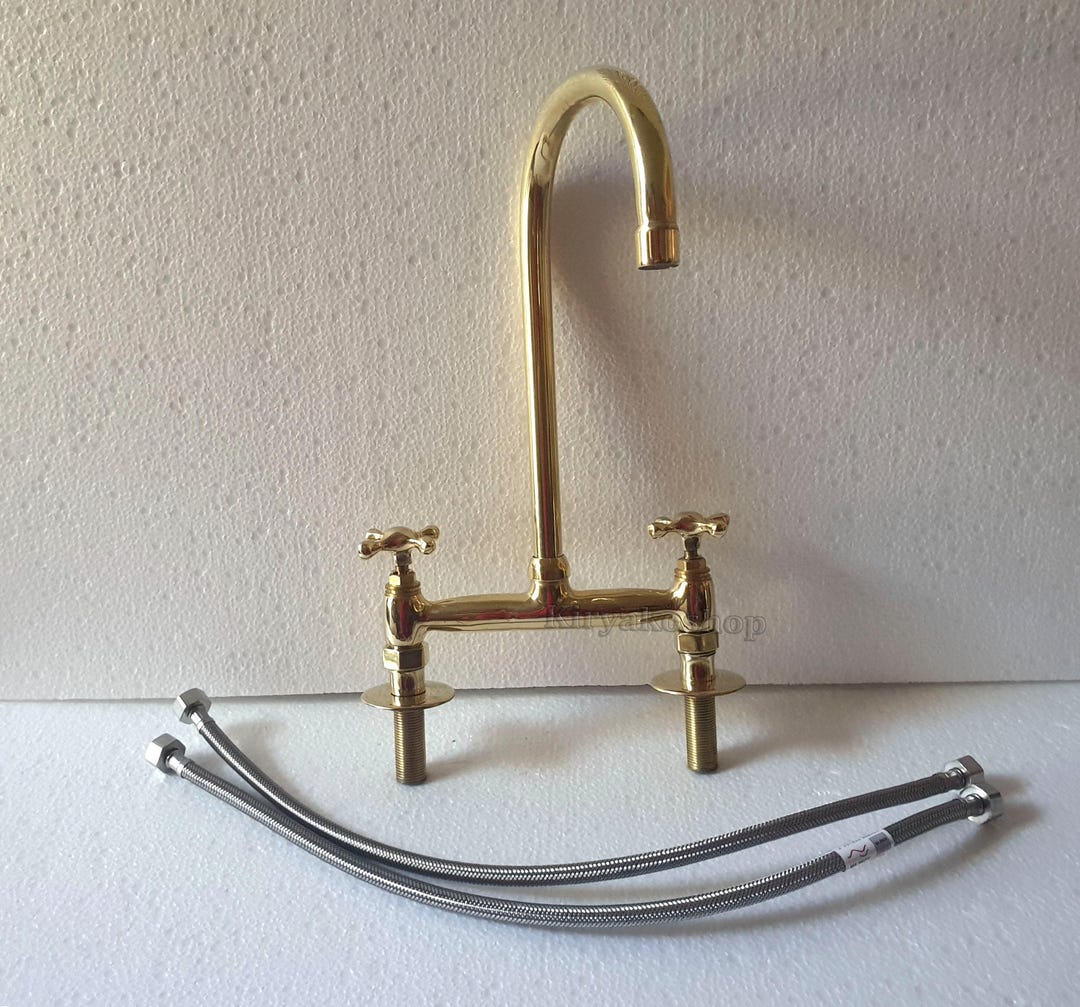 Unlacquered Brass Kitchen Bridge Faucet - Two Handle, Customizable - Etsy