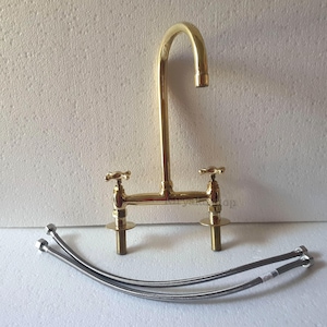 Unlacquered Brass Kitchen Bridge Faucet - Brass Bridge Faucet,Unlacquered Faucet - 2 Handles Kitchen Faucet - CUSTOMIZABLE Your Measurements