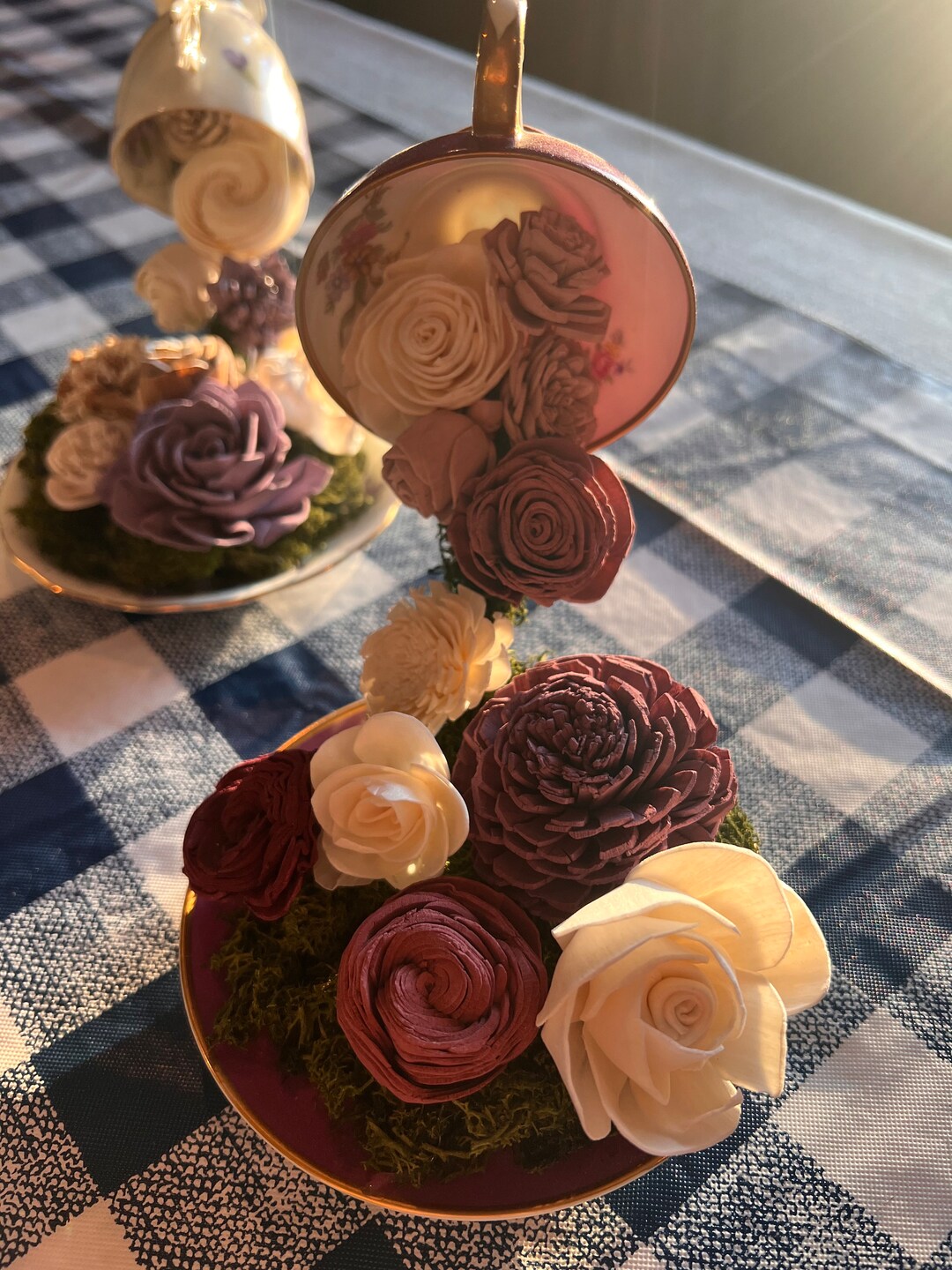 Vintage Floating Teacup /wedding Centerpiece/sola Wood Flower/farmhouse/home Decor/wedding Decor