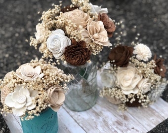 Loose Bouquet,Mason Jar Bouquet,Mason Jar, Bouquet, Handmade Mason Jar Bouquet,Sola Flowers,Keepsake bouquet, Centerpiece