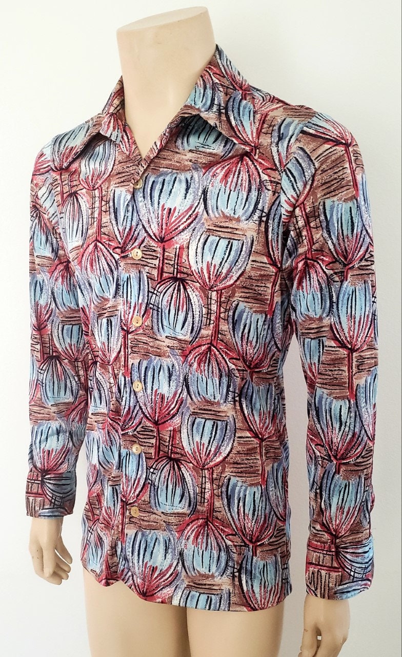 men's disco shirt M 1970s nylon abstract Damon