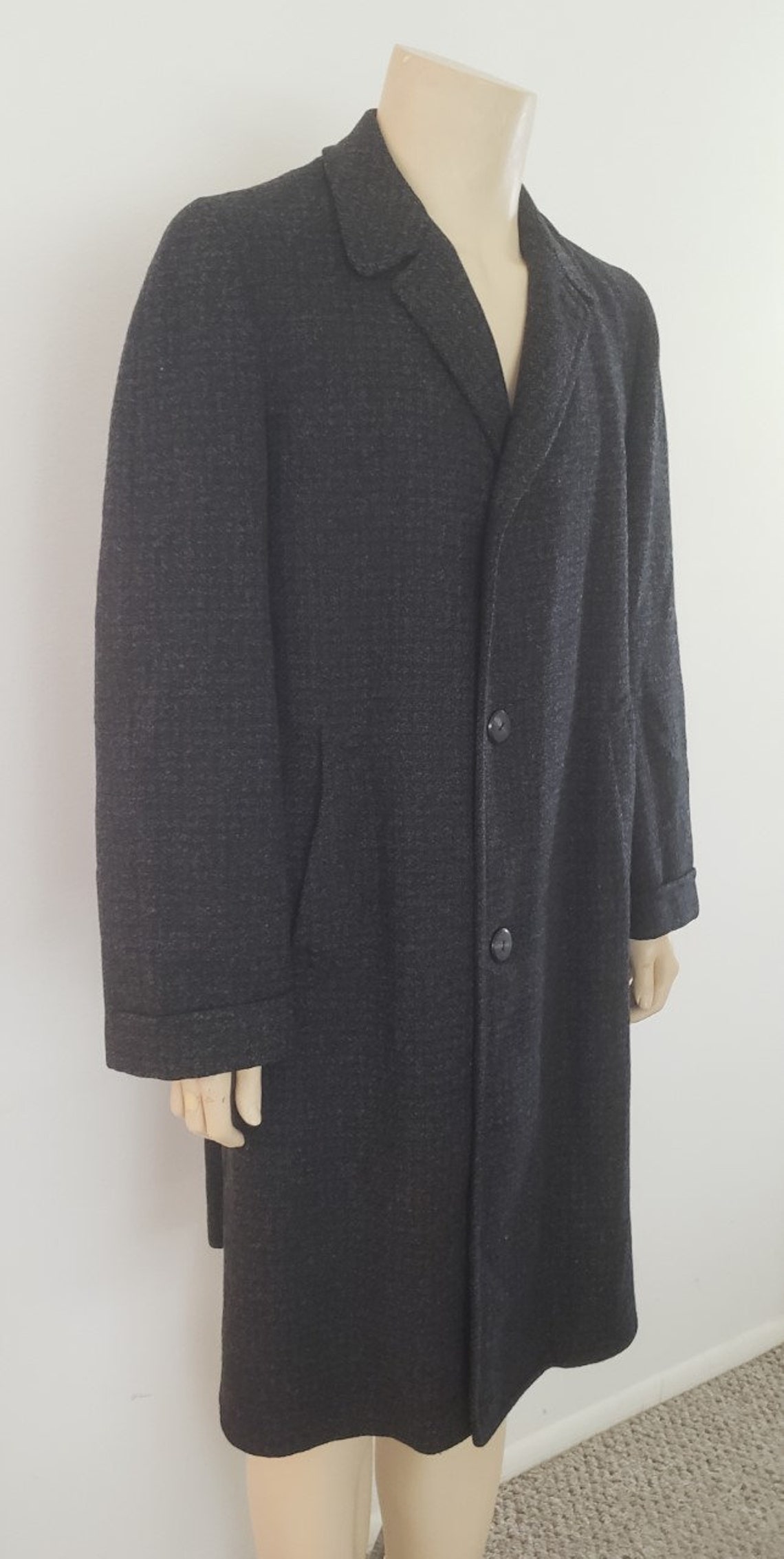 Men's overcoat 1950s M grey tweed trench Scotch | Etsy