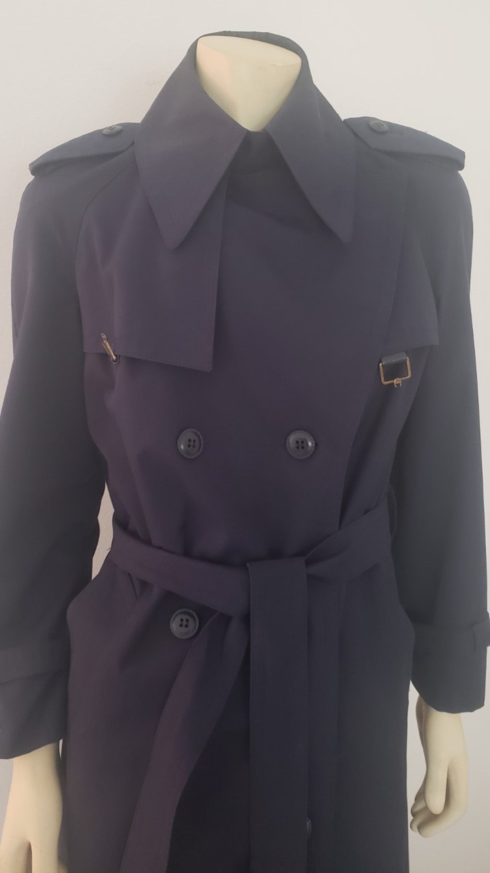 Etienne Aigner rain coat sz 12 navy military style 1980s | Etsy
