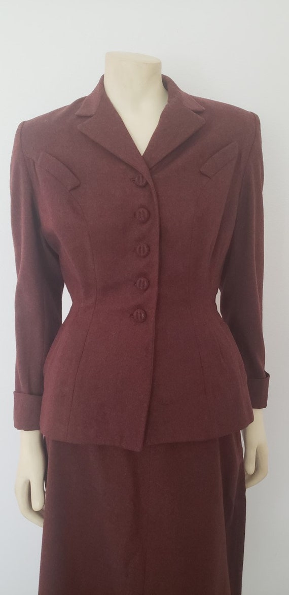 women's skirt suit 1950s S rust brown wool