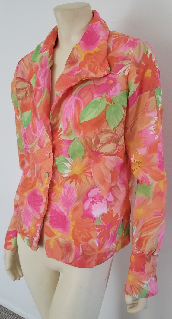 psychedelic floral blouse M 1970's Nelly de Grab