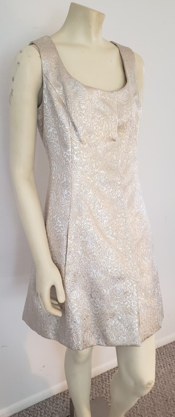 Gino Charles silver gold brocade dress M 1960's