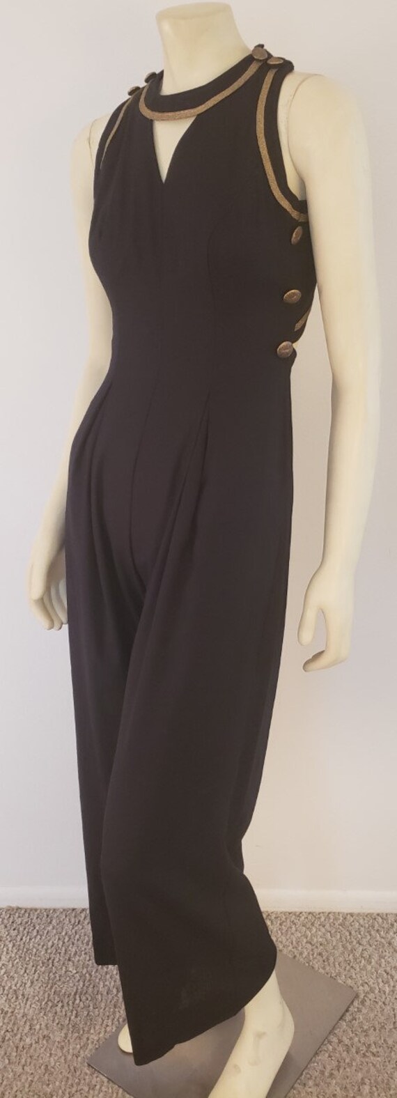 Cache black gold sleeveless jumpsuit S 1990's