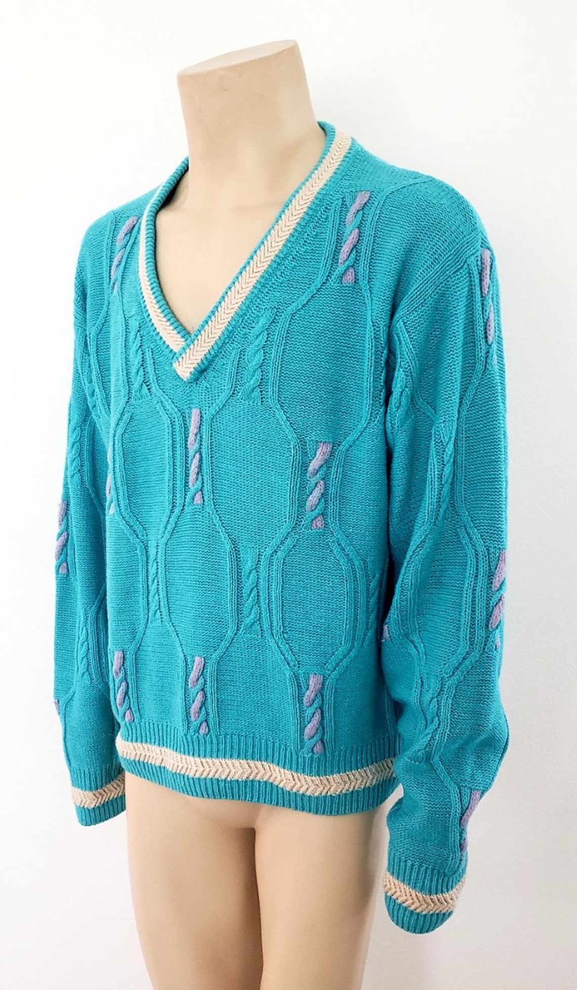 Men's turquoise sweater L Alexander Julian 1980s Etsy