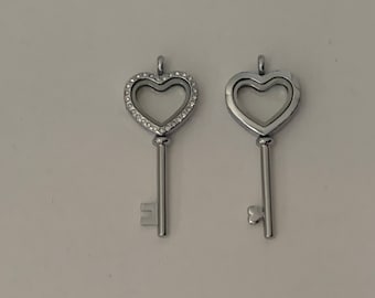 Key Floating Charm Locket with Rhinestones