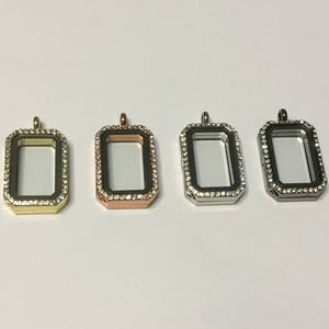 Rectangle with Rounded Corners Floating Charm Locket with Rhinestones