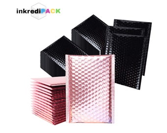 InkrediPack™ 4" X 8" #000 Black/Pink Self Seal Metallic Glamour Bubble Mailers - 50 Pack (Usable size: 4" X 7") (25 pcs of each color)