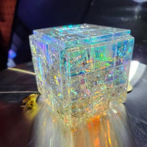 Dichroic Art Glass Chameleon Crystal Cube Chakras Autism Pyramid Uranium  Storms Rubik Kaleidescope Paperweight Uranium Planetium JWST