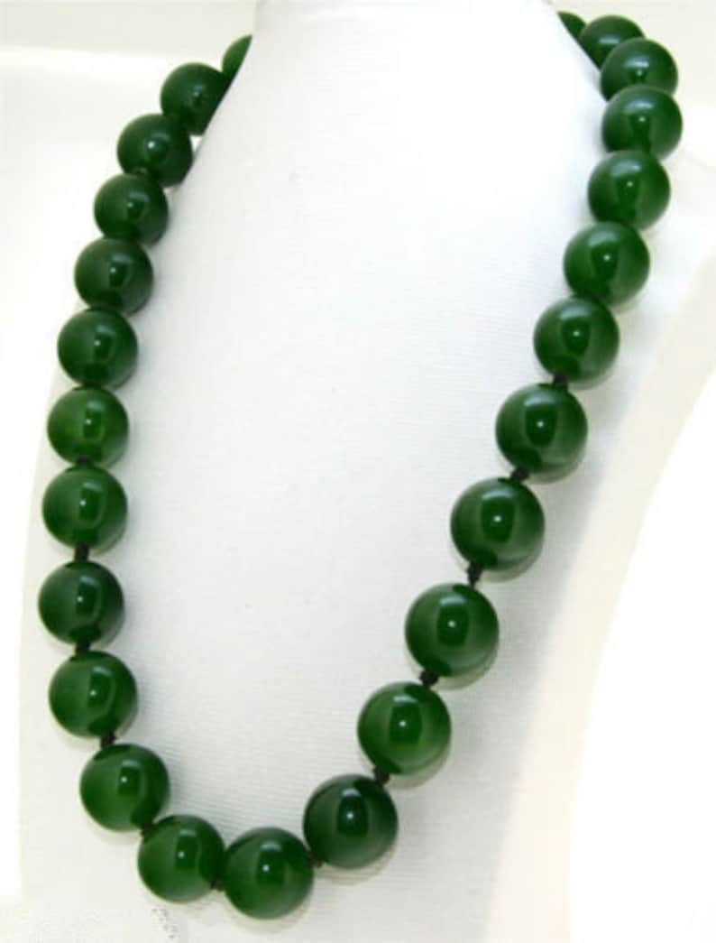 08 Imperial Green Jade 10mm Beads 24 Necklace W | Etsy
