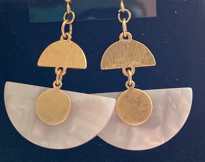 Gold and White Geometric Drop Earrings