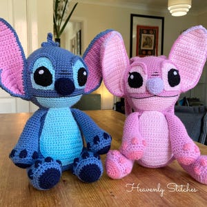 Crochet handmade Stitch and Angel soft toy with cute details. Made to order, for all ages. 39cm in height from ears to feet. Best gift idea