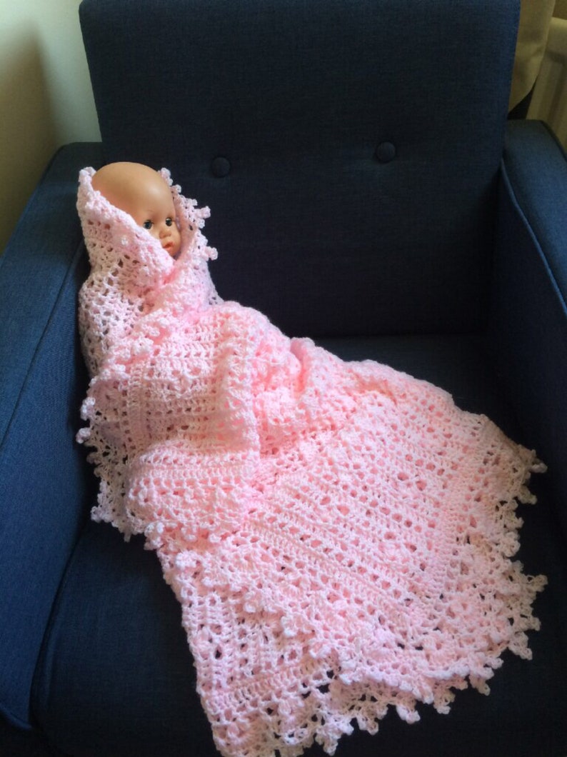 80cmx100cm. Handmade crochet Christening baby blanket baby shawl,white,pink,vintage look