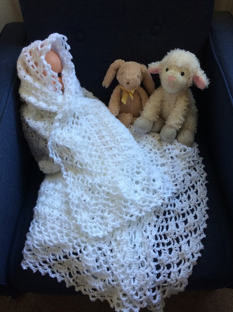 80cmx100cm. Handmade crochet Christening baby blanket baby shawl,white,pink,vintage look