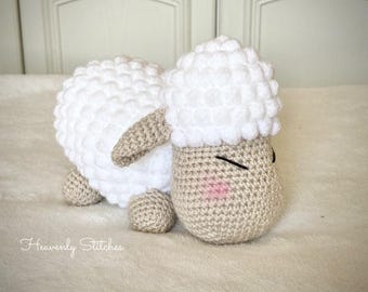 Handmade Crochet Sleeping Sheep Plush Toy. White or grey.