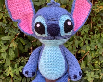 Crochet handmade Stitch and Angel soft toy with cute details. Made to order, for all ages. 39cm in height from ears to feet. Best gift idea