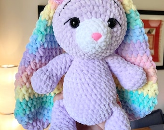 Crochet Long Eared Plush Bunny, Soft Cuddly Toy, various colour options