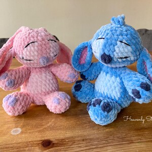 Crochet Baby Stitch Plush Toy - Handmade Sleeping Angel Gift Angel and Stitch