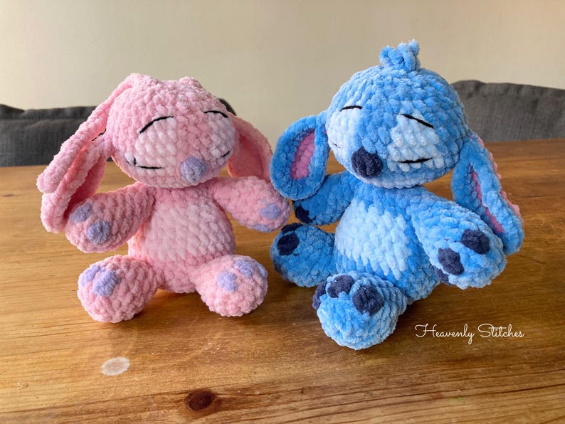Crochet Baby Stitch Plush Toy - Handmade Sleeping Angel Gift Angel and Stitch