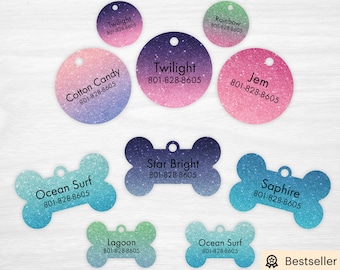 Ombre Glitter Collection - Personalized Pet Tags, Dog Tags for Dogs, Cat Tags (not actual glitter, design is printed on tag)
