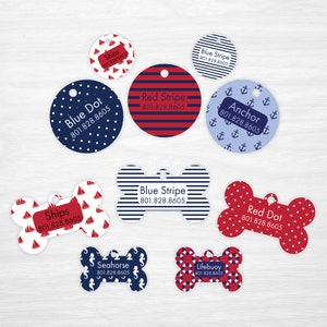 Collection nautique, hippocampe, navires, ancres - partez cet été ! Étiquettes personnalisées pour animaux de compagnie, étiquettes pour chiens pour chiens, étiquettes pour chats