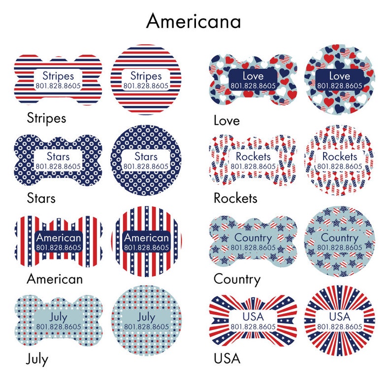 Americana, 4th of July, America, Red, White and Blue, Stars & Stripes Personalized Pet Tags, Dog Tags for Dogs, Cat Tags image 2