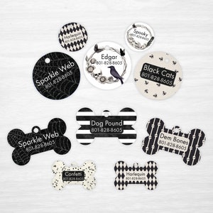 Black Halloween Collection - Personalized Pet Tags, Dog Tags for Dogs, Cat Tags - Designs are printed