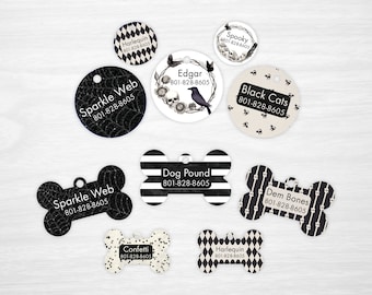 Black Halloween Collection - Personalized Pet Tags, Dog Tags for Dogs, Cat Tags - Designs are printed