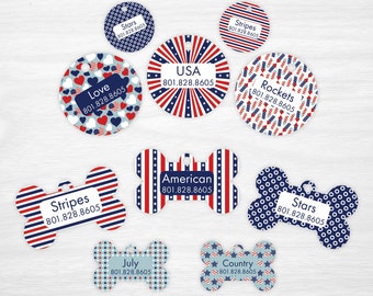 Americana, 4th of July, America, Red, White and Blue, Stars & Stripes - Personalized Pet Tags, Dog Tags for Dogs, Cat Tags